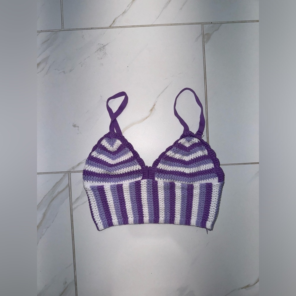 Purple striped crotche crop top